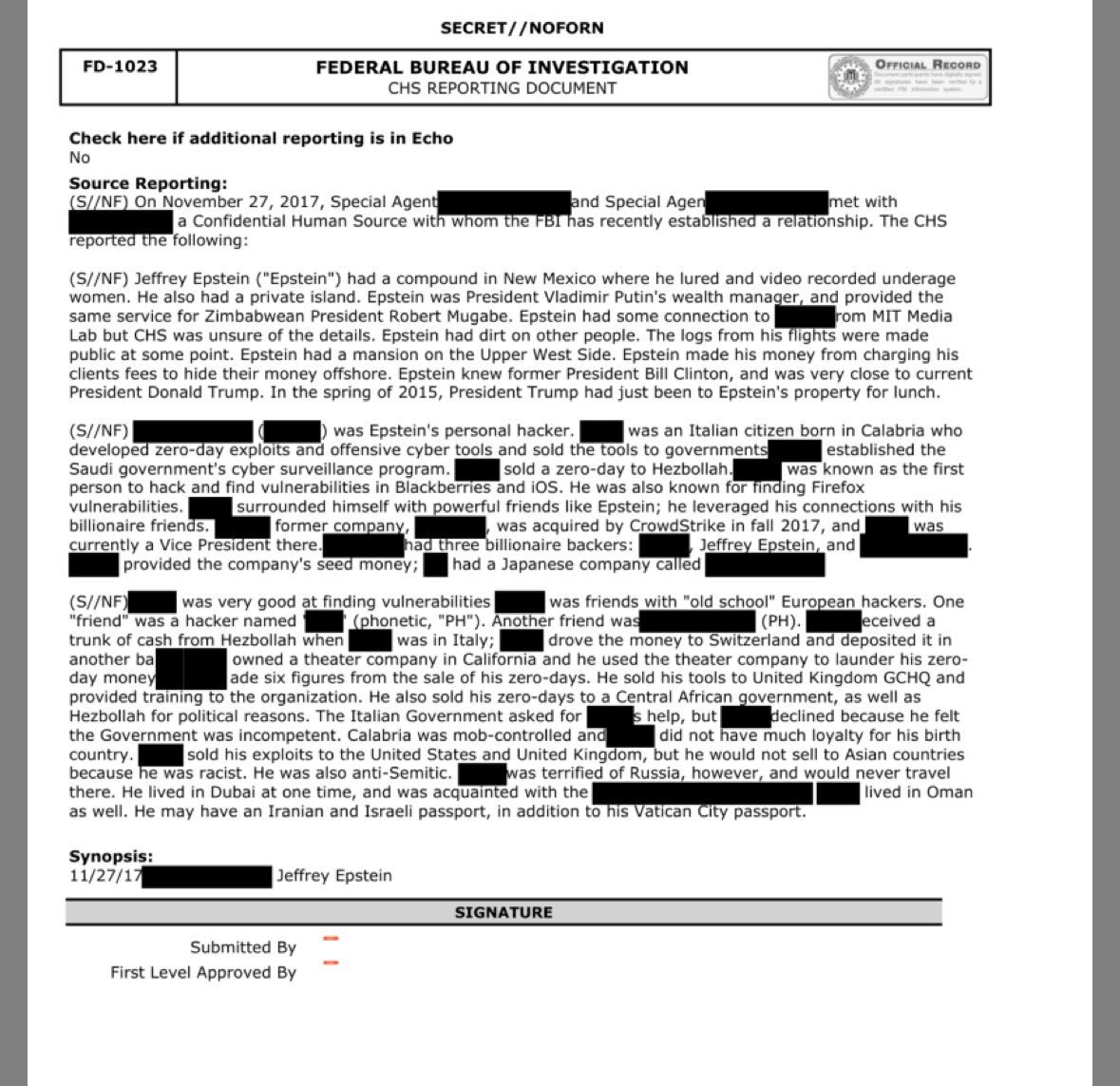 最新公布的爱泼斯坦档案中包含一项新的指控，称杰弗里·爱泼斯坦曾担任弗拉基米尔·普