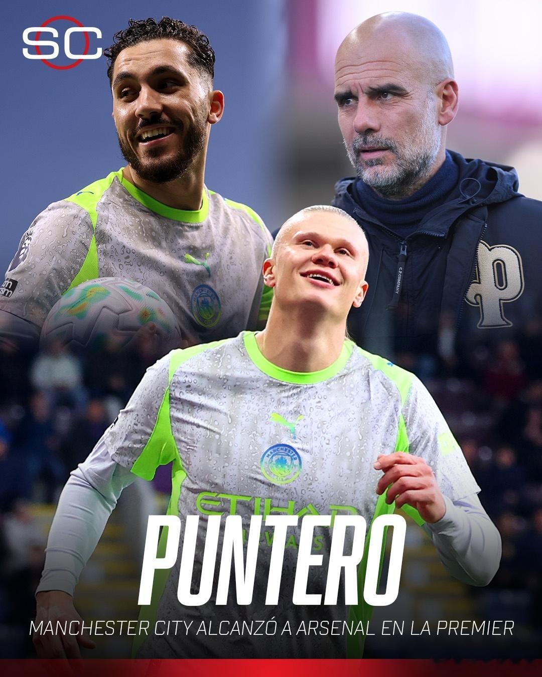 榜首战火燃起……曼城与阿森纳并列榜首！曼城1-0战胜伯恩利，与枪手同积70分，在