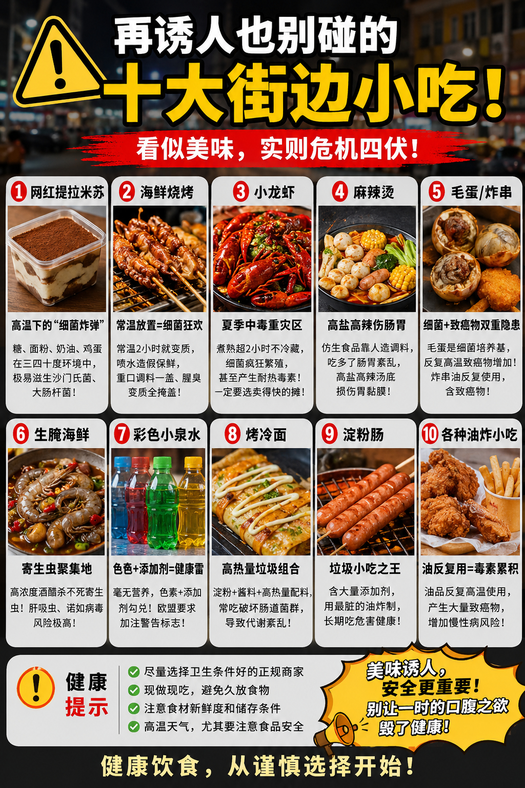 再诱人也别碰的十大街边小吃很多人总觉得街边现做就安全，其实高温天气下食物最大的敌