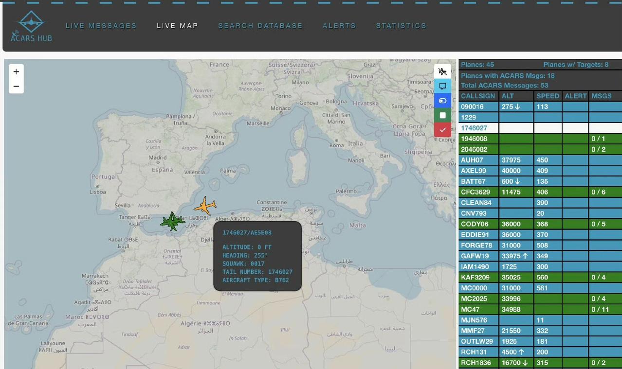 来自 thebaldgeek 的 ACARS 地图描绘了一幅美国空军加油机沿 S