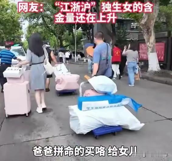 基础配置！这位大一新生开学，父母直接拉了满满两个板车行李再加两个拉杆箱！

这是