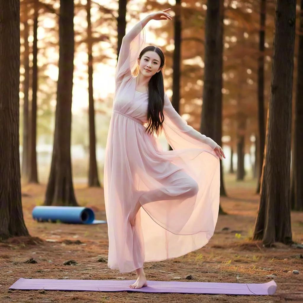 “粉裳飘逸映秋阳，如梦似幻舞霓裳。”瑜伽 完美身材