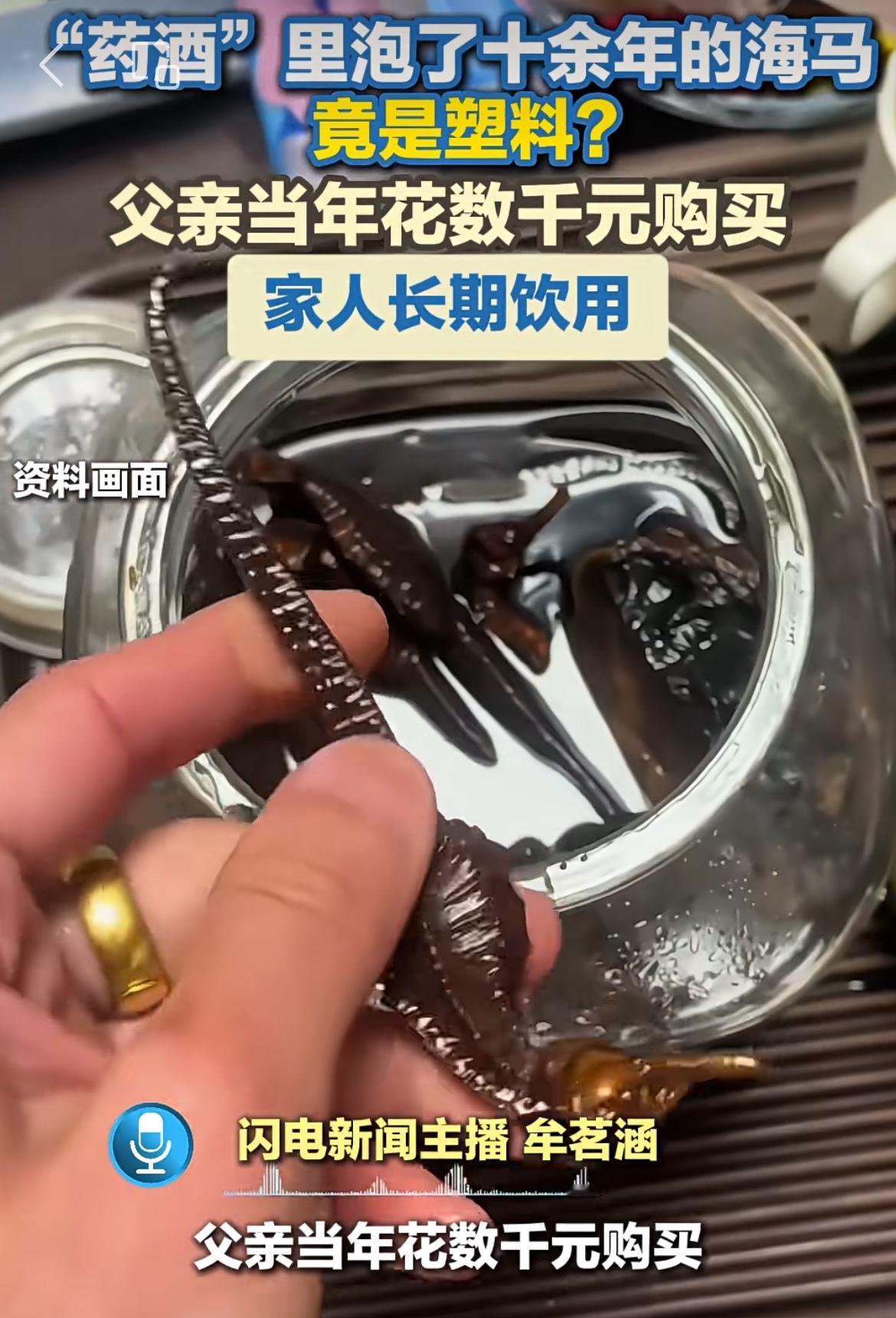 广东梅州陈某花几千元的海马药酒，海马竟然是塑料体，一家人喝了十几年。海马是广东人