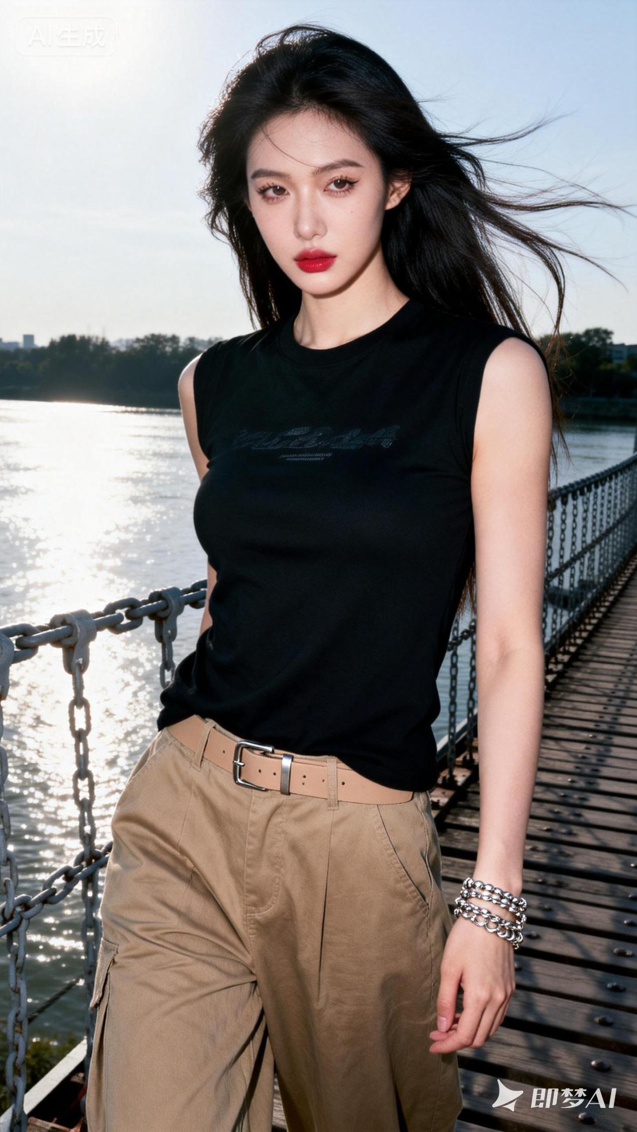 黑色背心+卡其色工装裤，简约又帅气！🌞👗👖