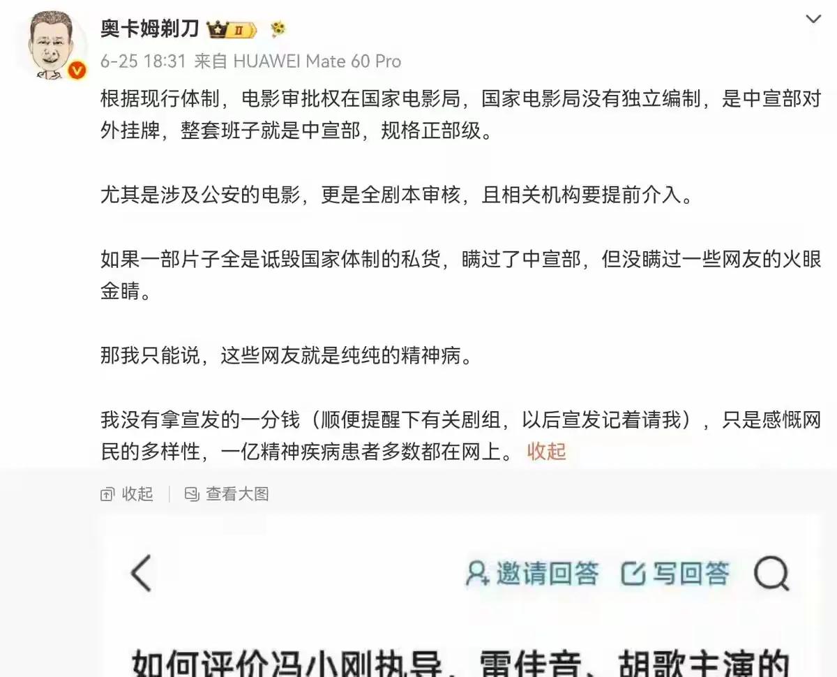 厉害了！网友吐槽《抓特务》，大V评价：中国1亿精神病都在网上。

任何过审的剧本