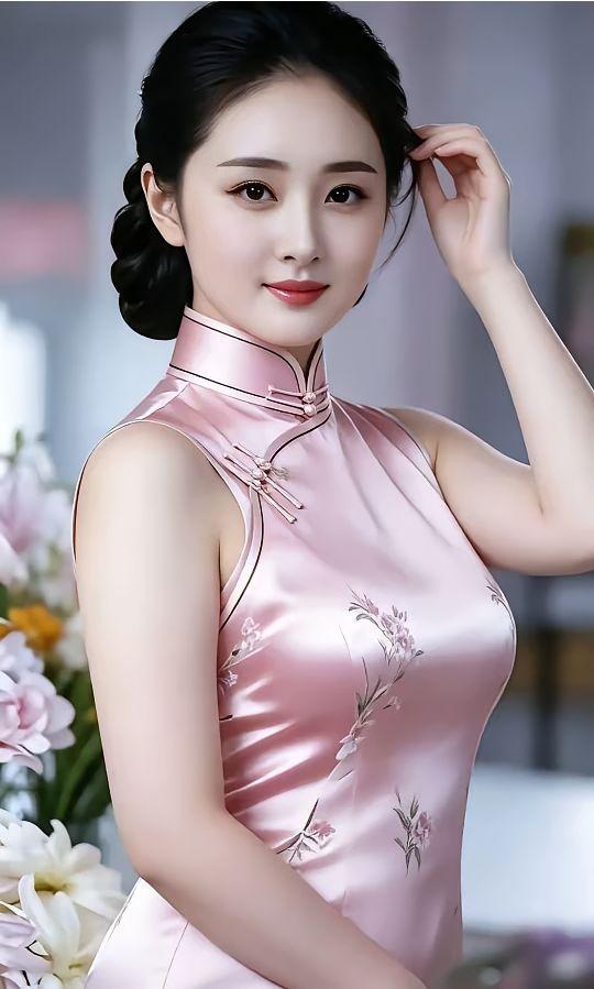 优雅旗袍，粉嫩嫩的