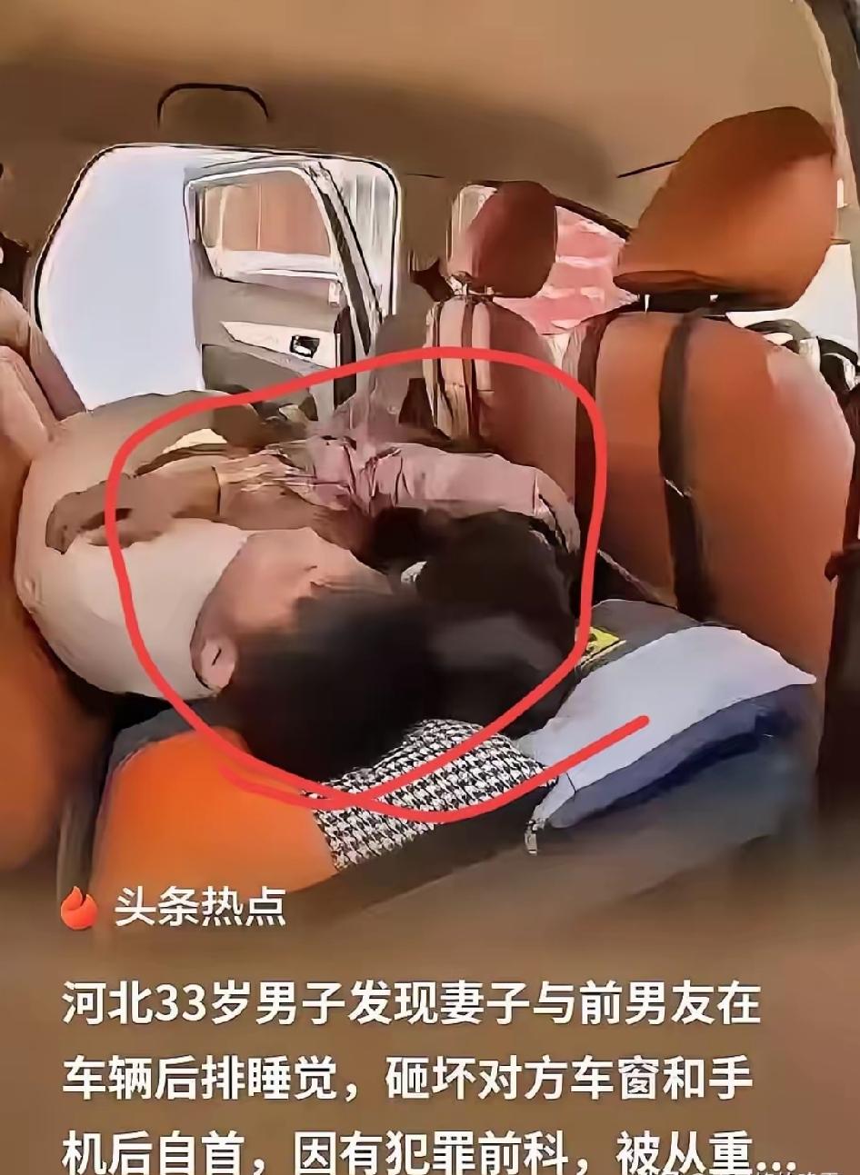 河北33岁男子发现，妻子与前男友在车辆后排睡觉，砸坏车窗和手机后自首，因有犯罪前