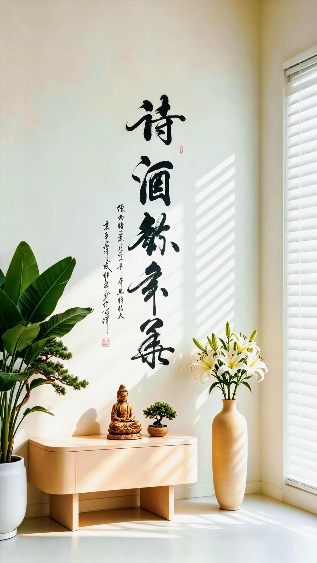 AI佛像百合场景 ai创作 书法里的文学之美 书法意境 书法的意境之美