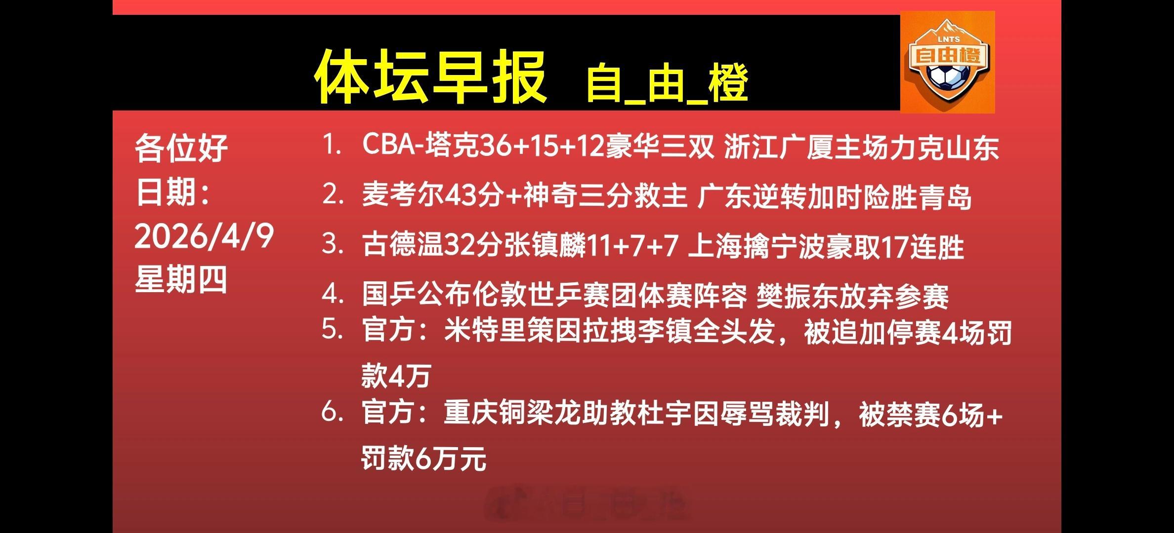 自由橙体坛早晚报每日橙语