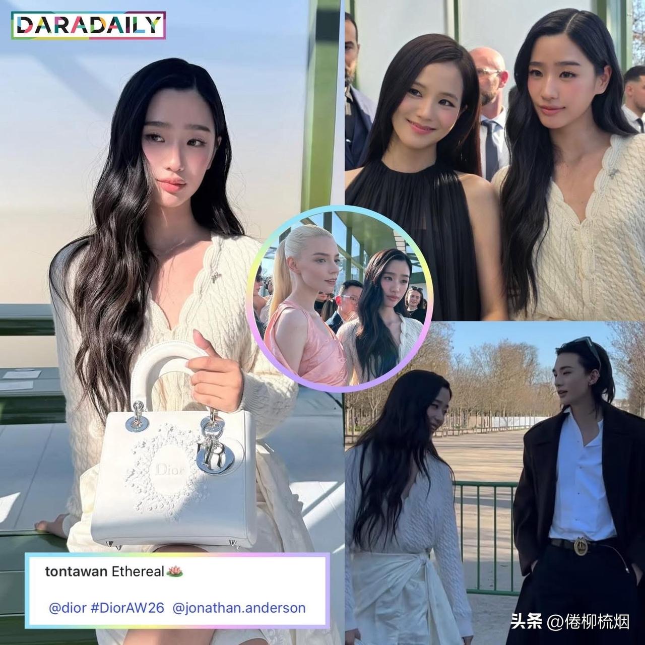 Tu在巴黎时装周。。与金智秀等同框了。。