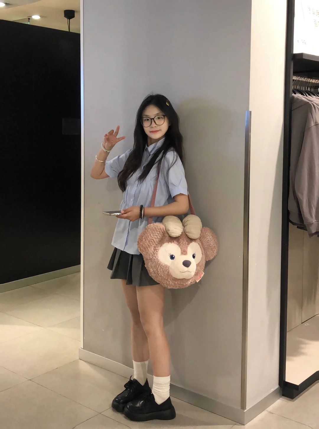 蓝色衬衫➕百褶裙好好看！🔒住啦！！！
