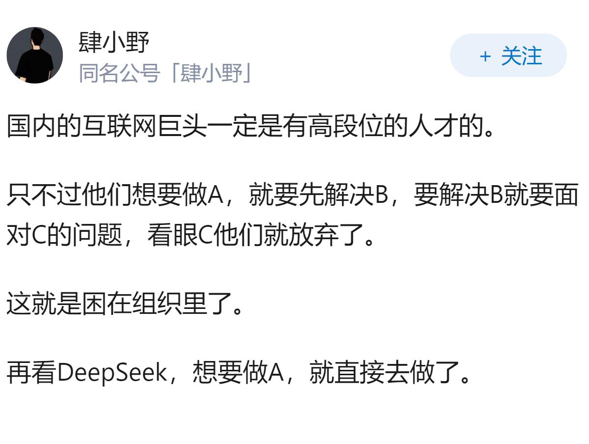 国内这么多互联网巨头怎么AI干不过一个小公司DeepSeek?