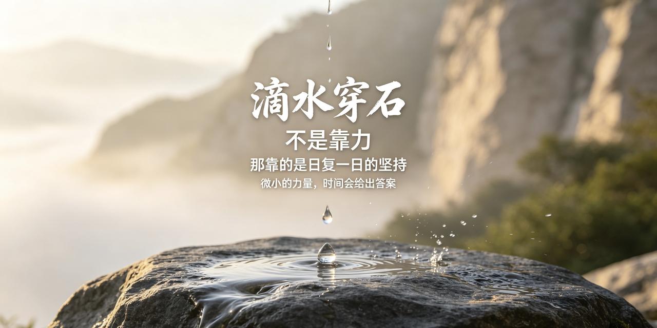 滴水穿石，从来不是依靠水滴强大的力量。一滴水轻盈微弱，单独落下转瞬消散，可日复一