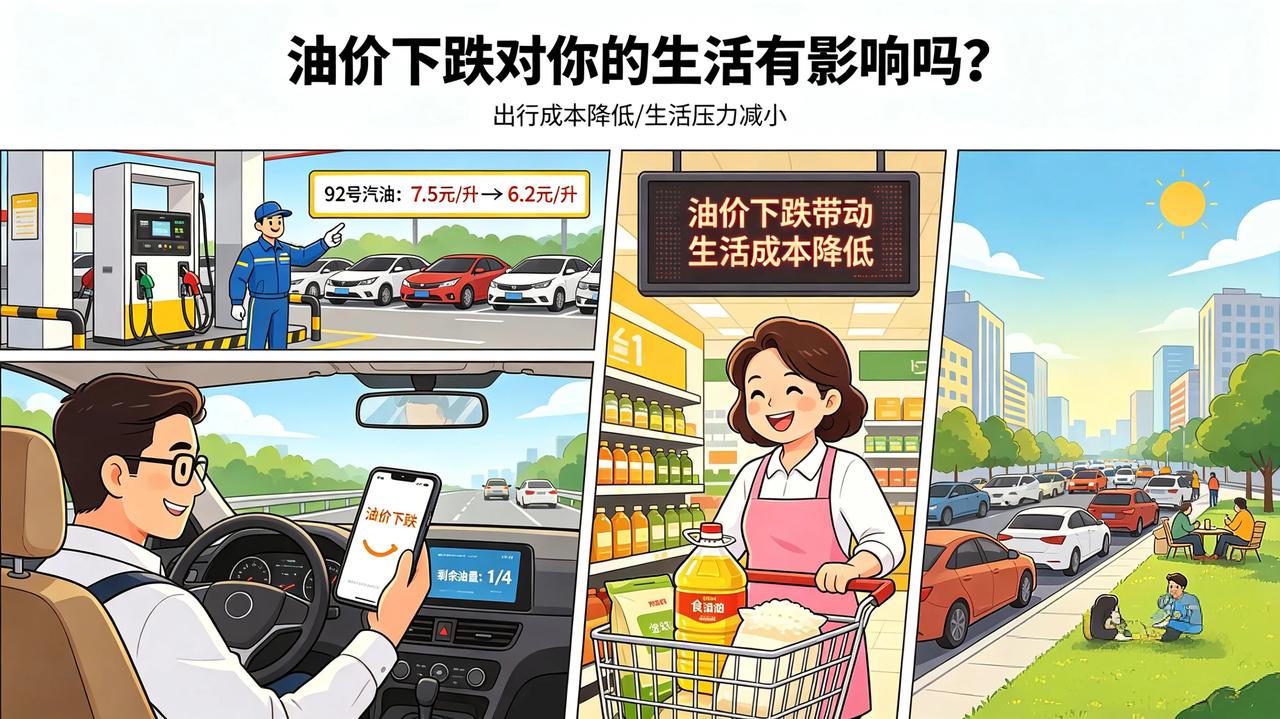 最近油价又跌了，加满一箱油能省出几顿早餐钱，说实话，这波下跌对普通人的生活，影响