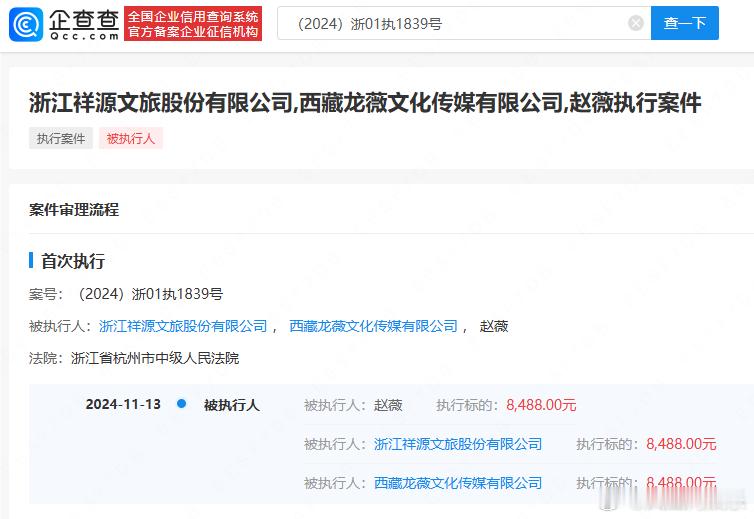 【 赵薇被强制执行8488元 】 赵薇公司被强制执行14177元  企查查APP