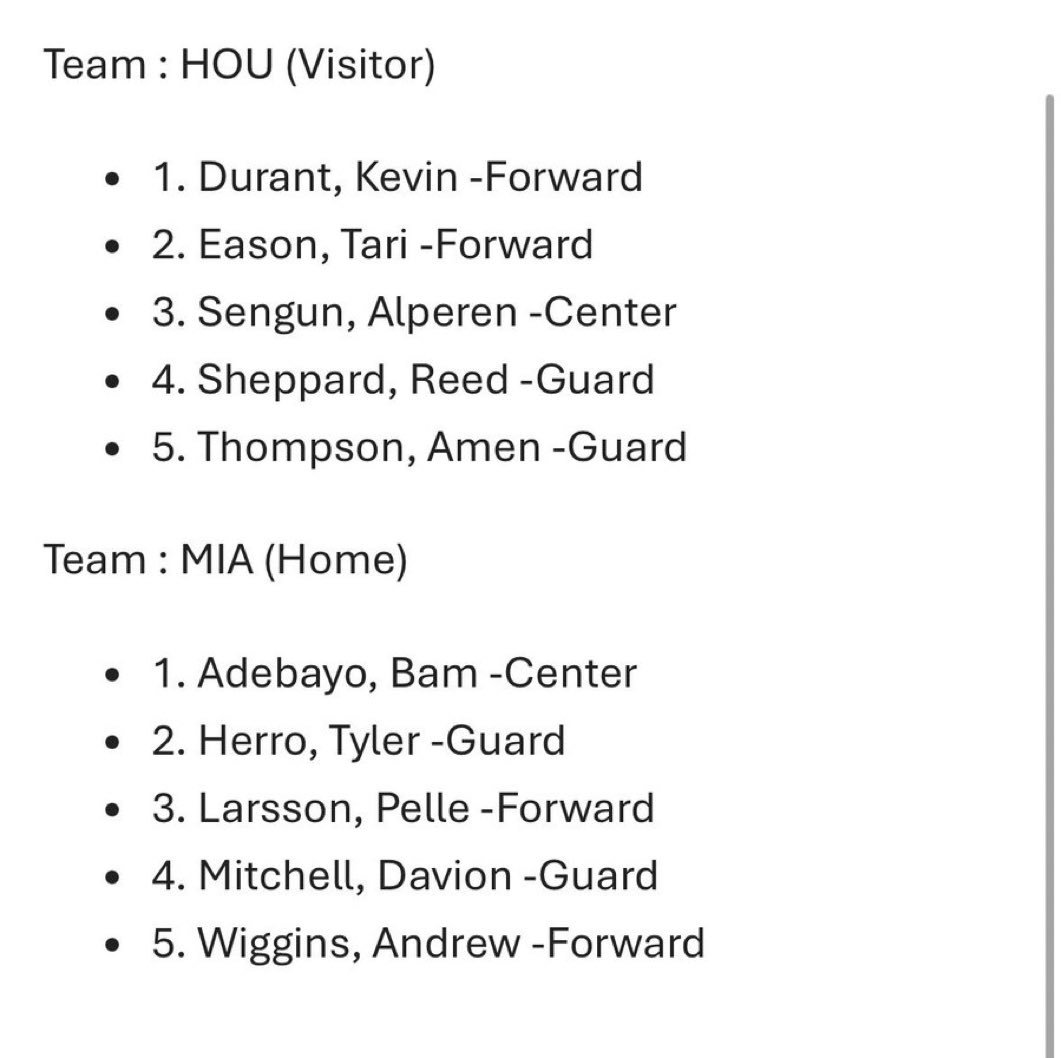 火箭vs热火 首发：阿门、谢泼德、伊森、杜兰特、申京火箭vs热火 休斯顿火箭