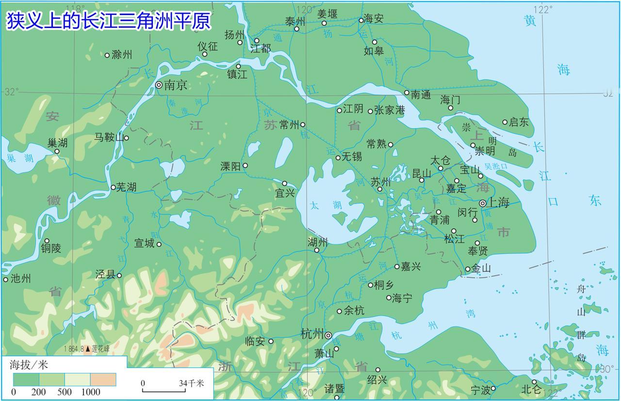 长三角有狭义和广义之分，狭义长三角，即长江三角洲平原，包括上海、苏南8市、浙北7