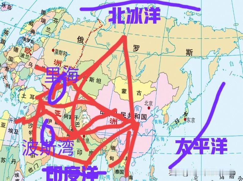 如果上合组织足够团结，在太平洋.印度洋.北冰洋.里海.波斯湾等水域周边就有巨大影