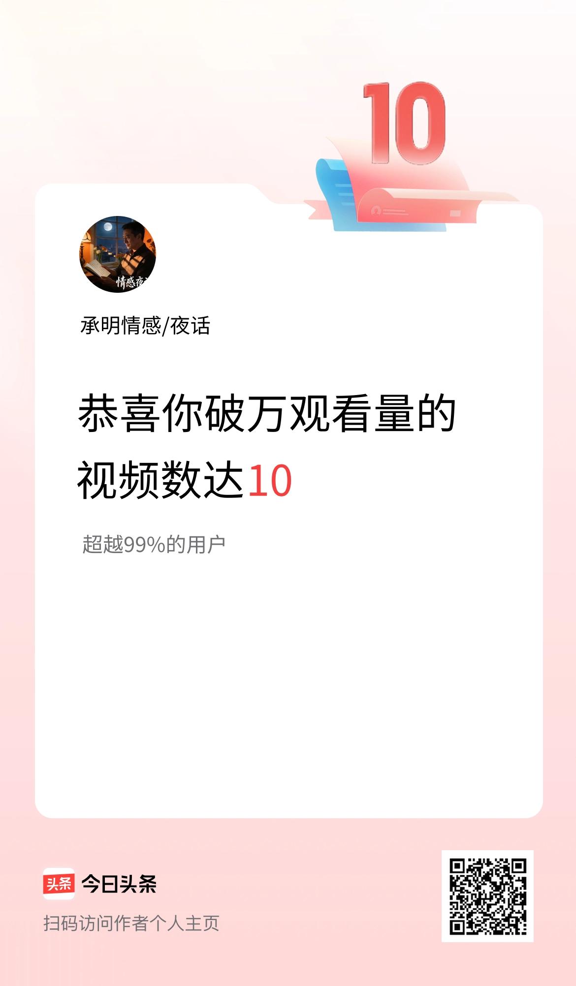 我在头条有10条视频播放量破万了！