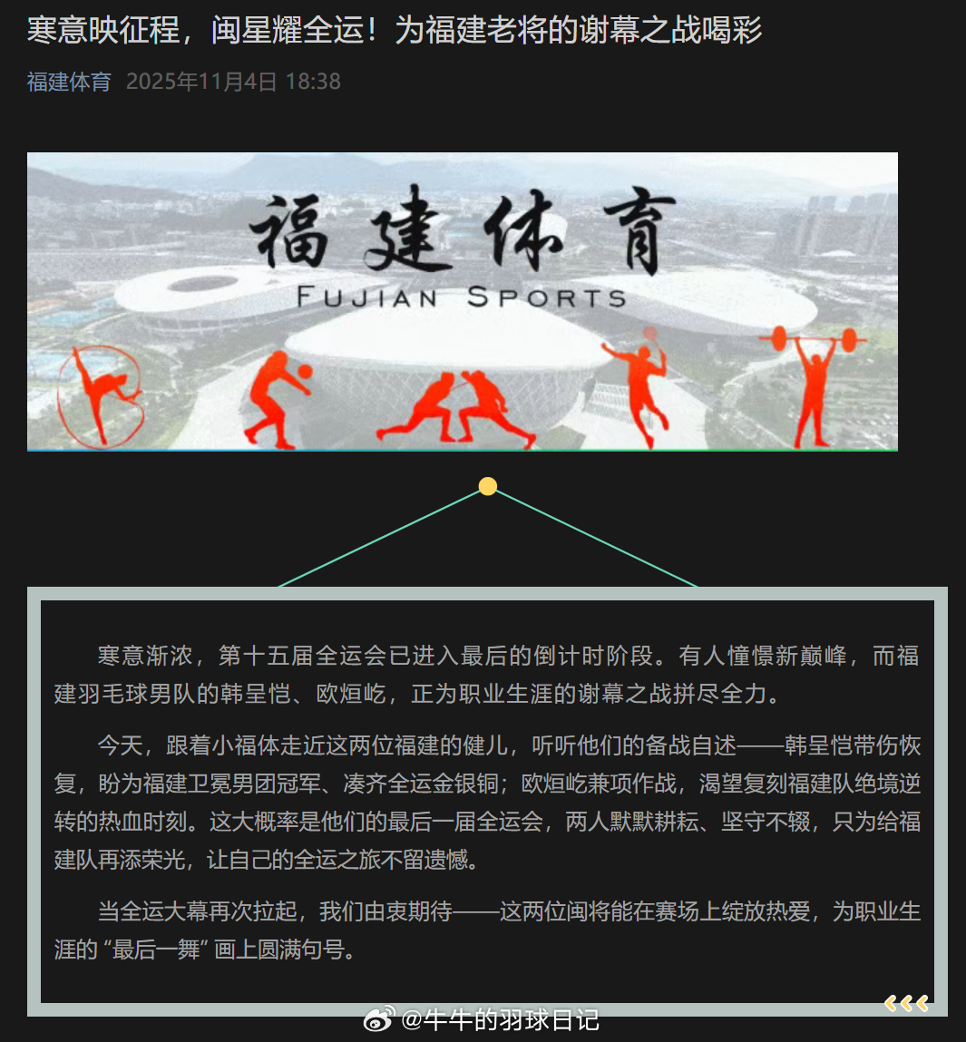 V观全运会 寒意映征程，闽星耀全运！为福建老将的谢幕之战喝彩 寒意渐浓，第十五届