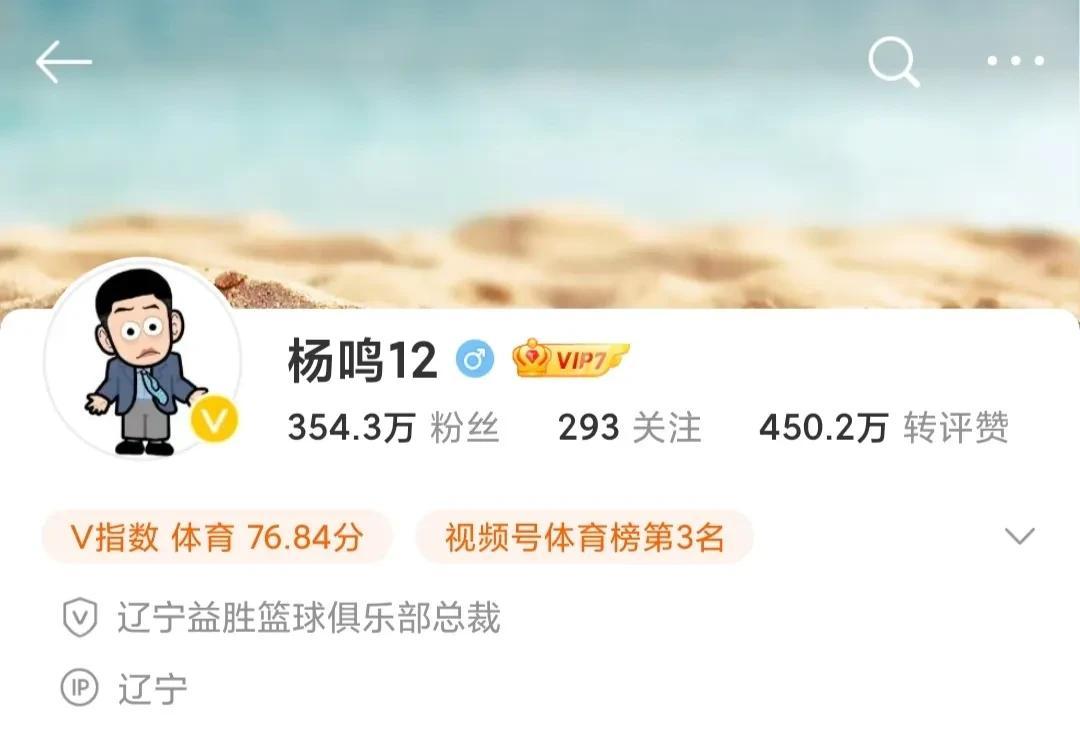 杨鸣社交媒体重新认证“辽宁益胜篮球俱乐部总裁”！
近日，杨鸣与前妻离婚事件闹得沸