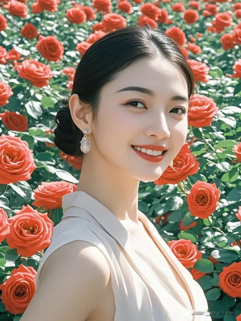 瞧那鲜艳的玫瑰哟，在阳光之下竟是这般熠熠生辉。那花瓣儿呀，仿佛在轻轻诉说着什么呢