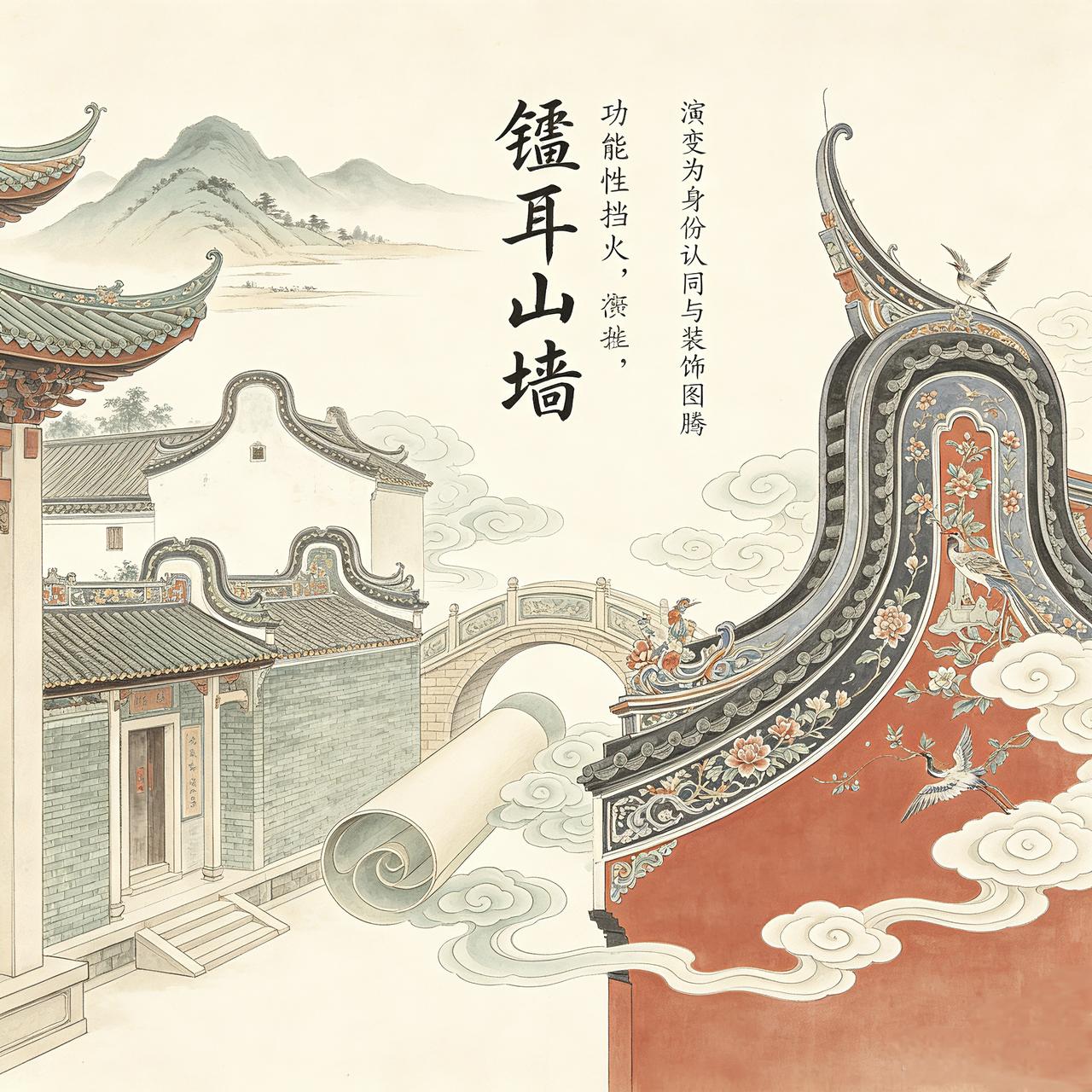 盛行于广东珠三角平原广府地区的“镬耳山墙”(封火墙)。最早，是由广东惠州博罗客家
