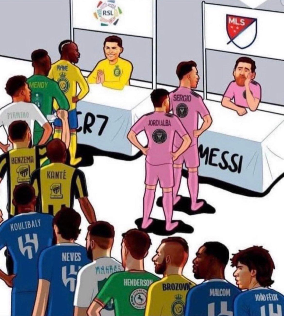 真想笑出鹅叫声！[捂脸][捂脸][捂脸]C罗和梅西的PK，这幅漫画如何理解呢？资