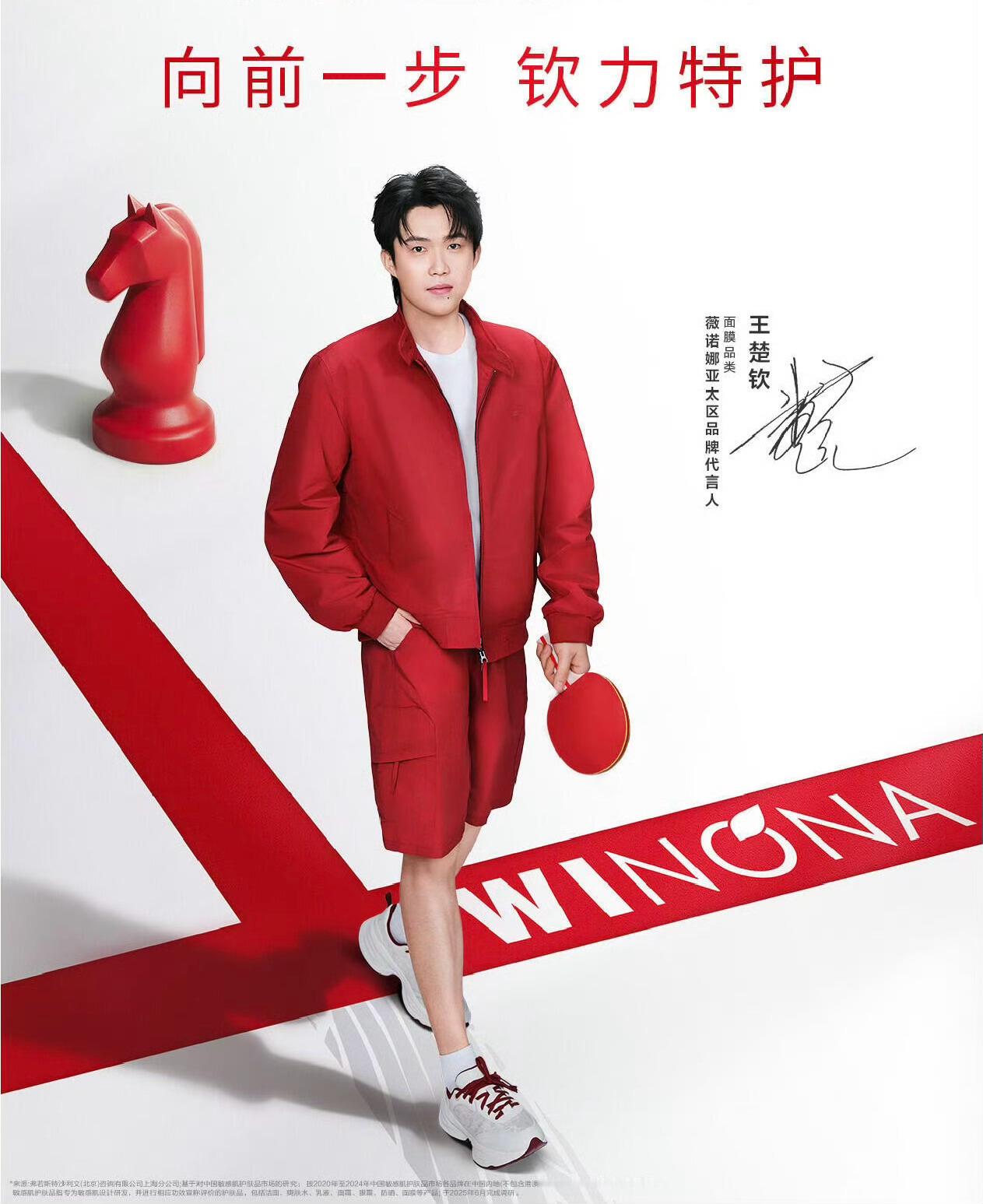 王楚钦官宣薇诺娜WINONA亚太区品牌代言人，昨日成功卫冕2026年乒乓球亚洲杯