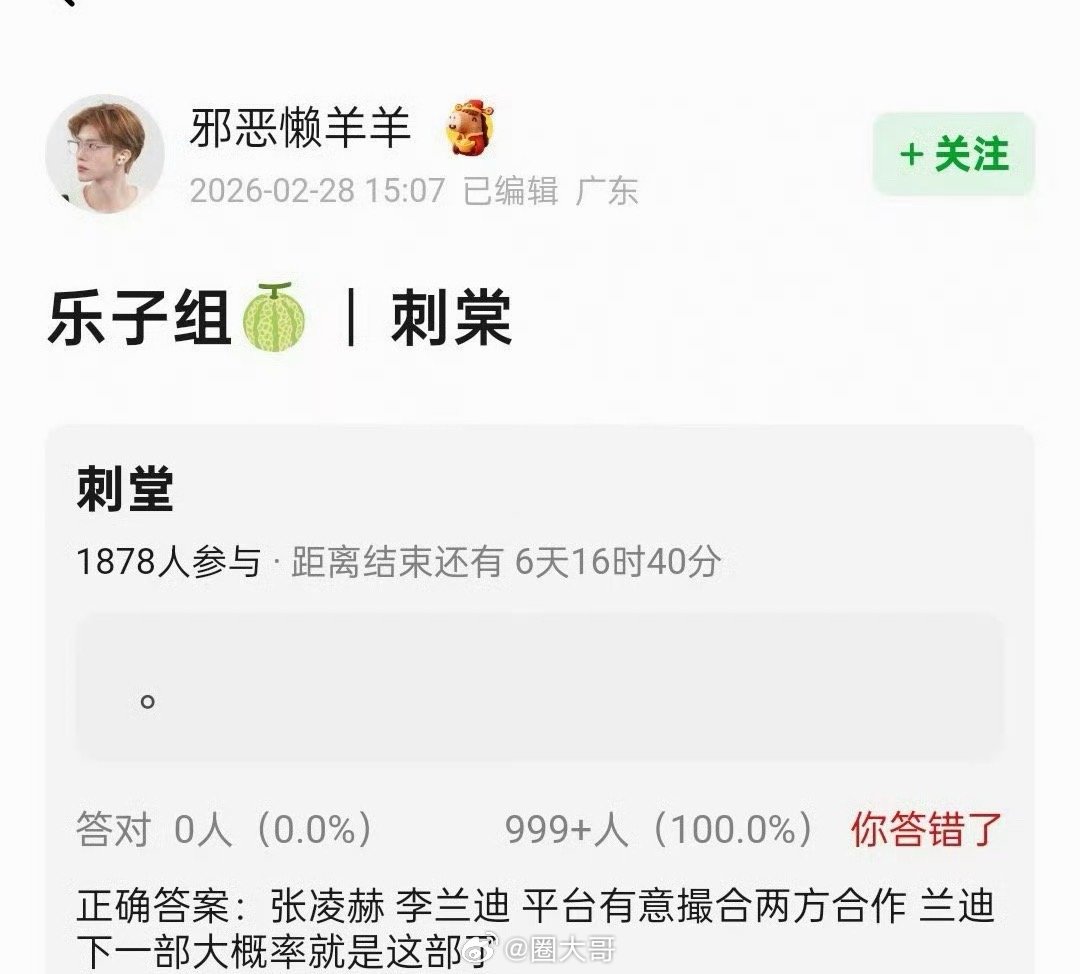 网传张凌赫李兰迪合作刺棠哇塞，没想到电视剧《刺棠》的女主居然换成了李兰迪，男主一