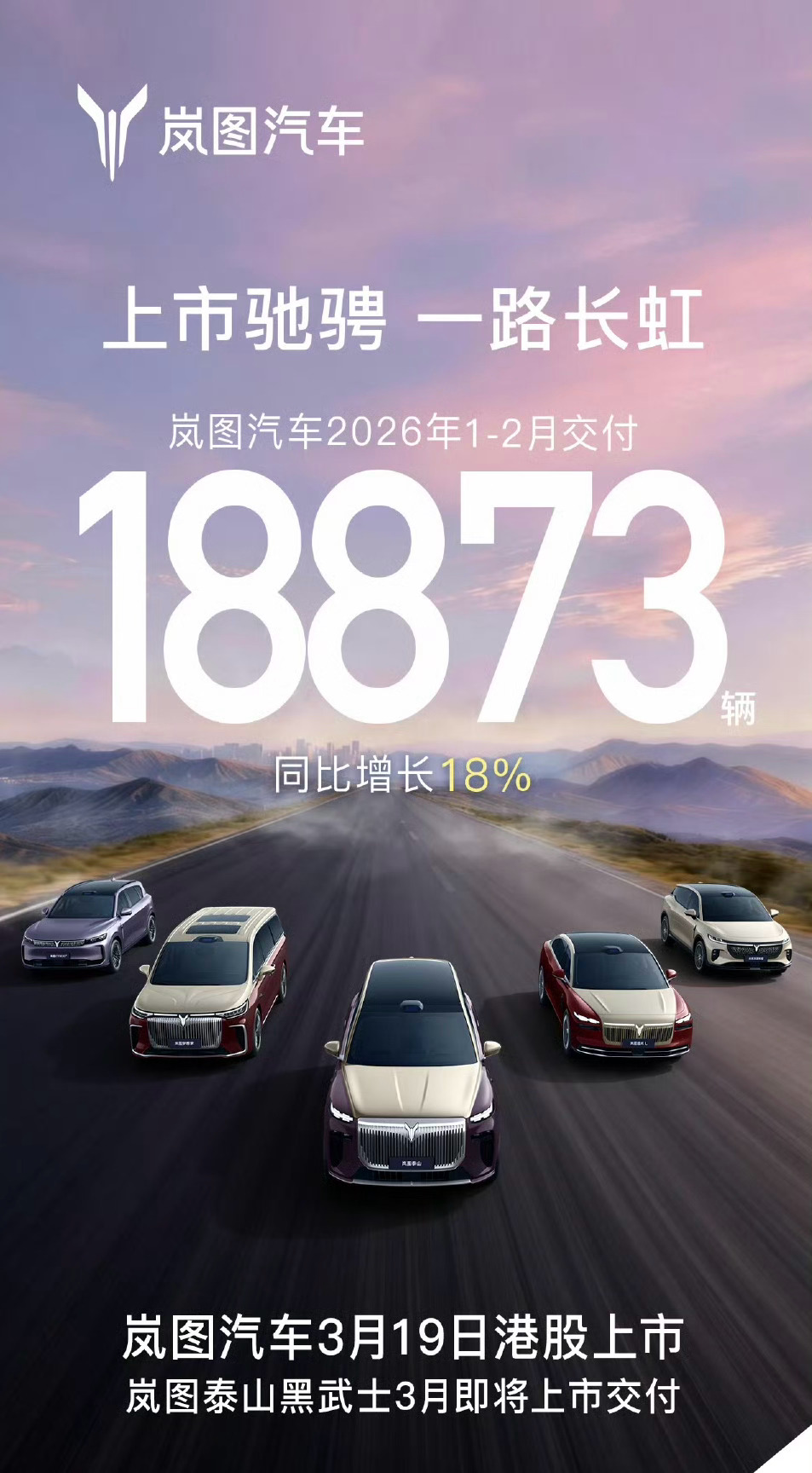 岚图新战报也来了，开年两个月交付18873辆~ 