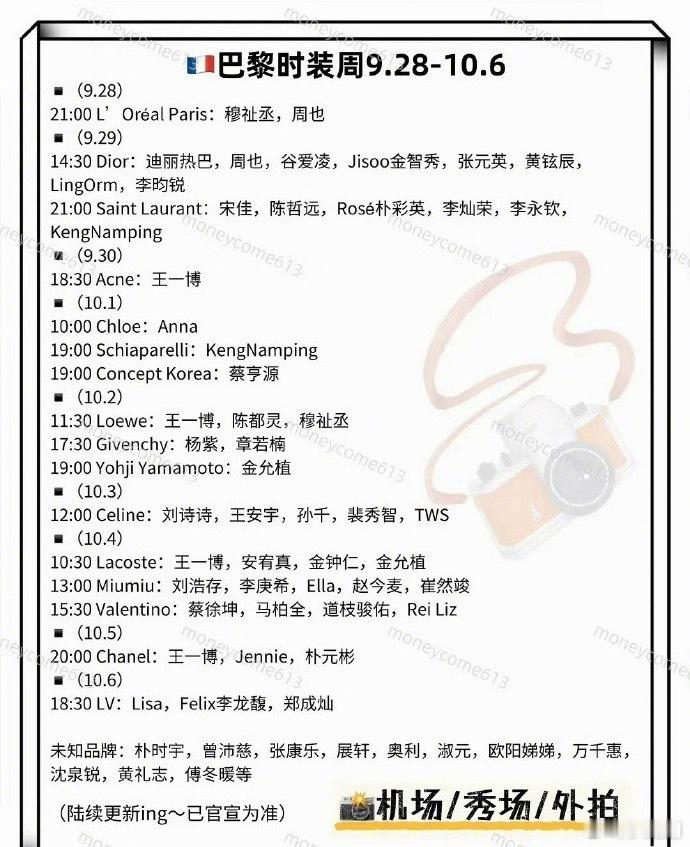 巴黎时装周艺人出席名单，中韩顶流还有环大陆的都去了[哆啦A梦吃惊] ​​​