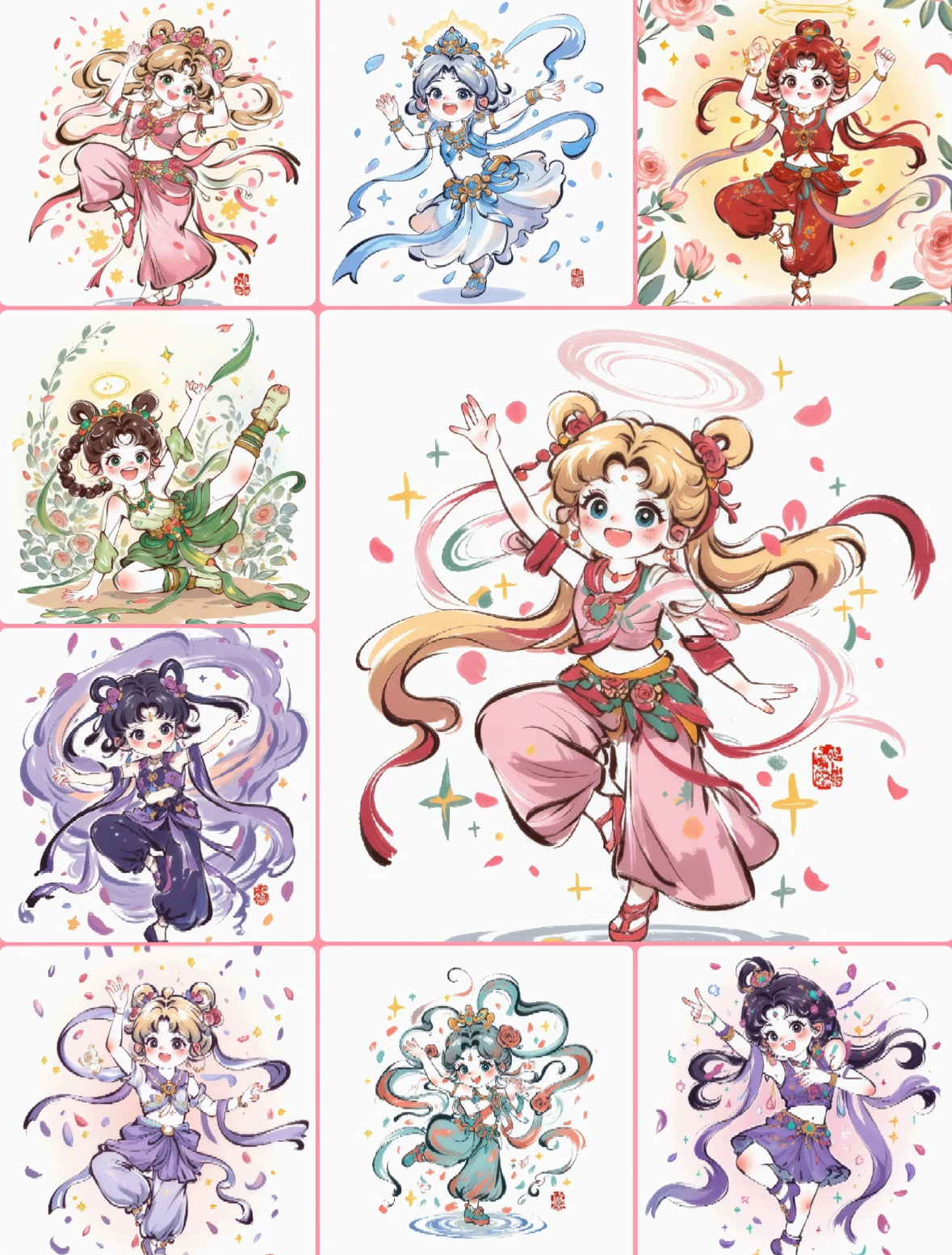 次元破壁啦！美少女战士Q版，是美到犯规的国风啊～当美少女战士们穿上国风粉裙，双丸