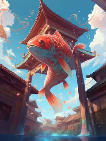 鱼跃龙门，希望能实现自己的愿望。 ​​​