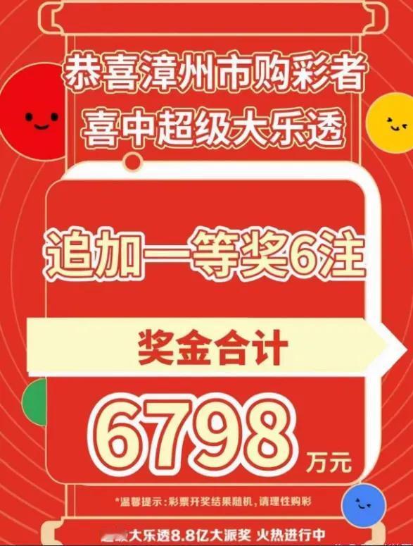 花不完，根本花不完，漳州锦鲤狂揽6798万大奖。
 
谁能不羡慕漳州这位天选之人