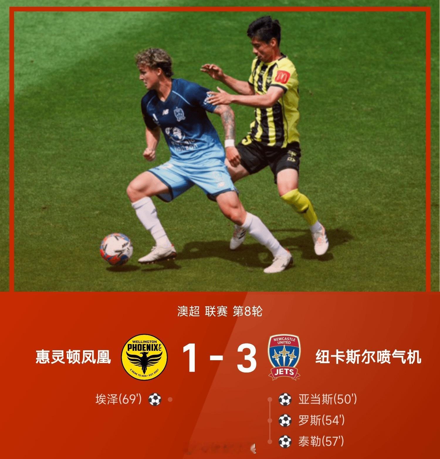25/26赛季澳超联赛第8轮，纽卡斯尔喷气机3-1战胜惠灵顿凤凰。上半场比赛双方
