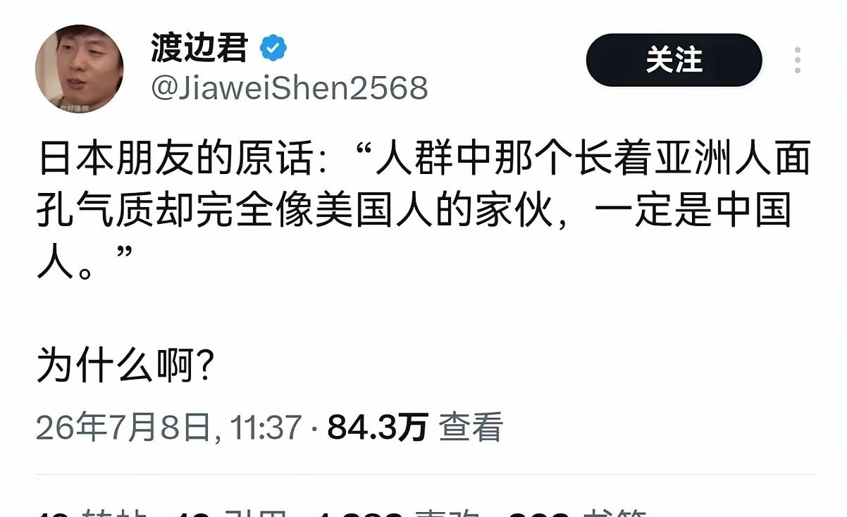 日本人一句话形容中国人：“长得像亚洲人，气质却完全像美国人”！ ​​​