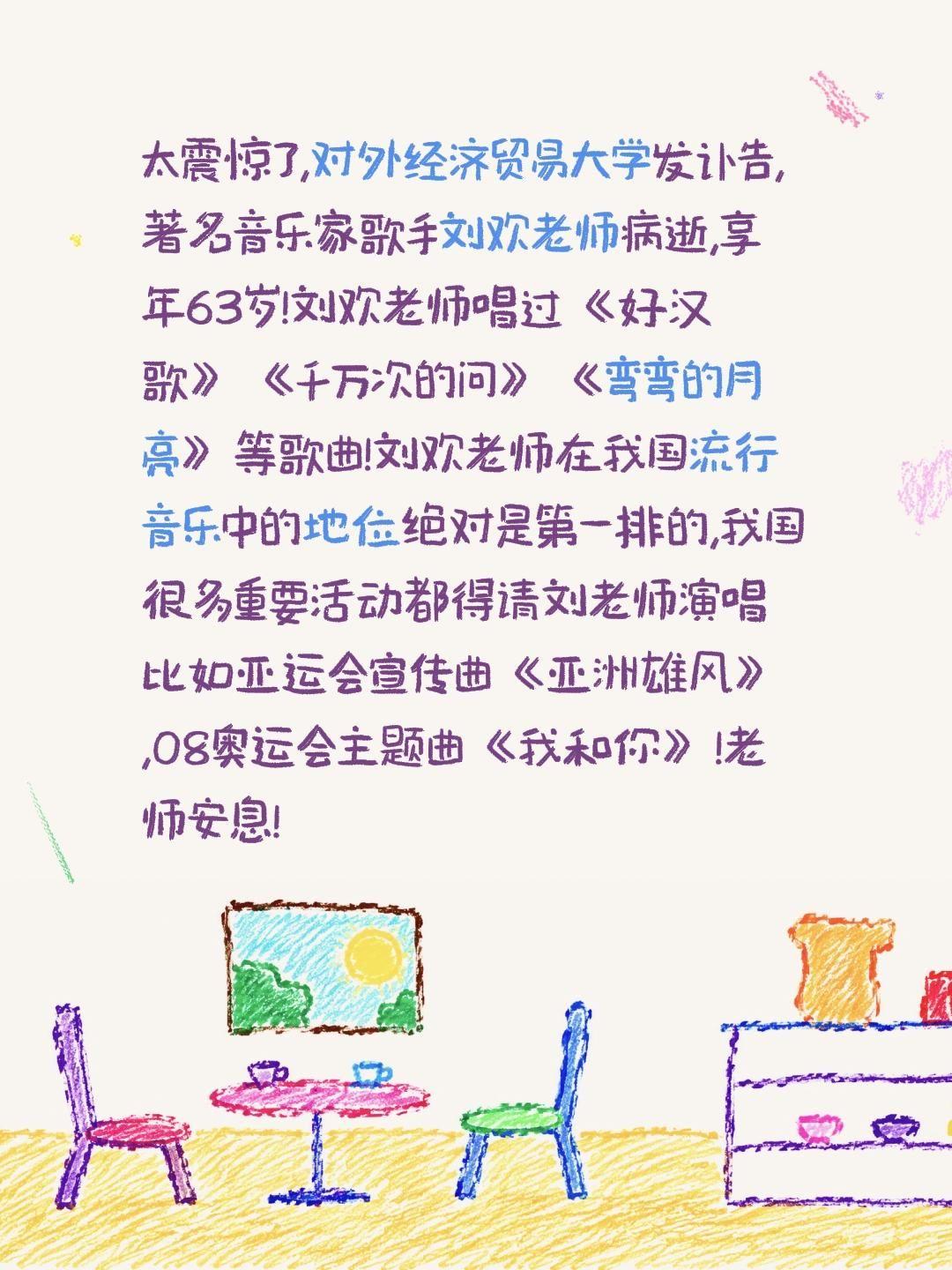 太震惊了,对外经济贸易大学发讣告,著名音乐家歌手刘欢老师病逝,享年63岁!刘欢老