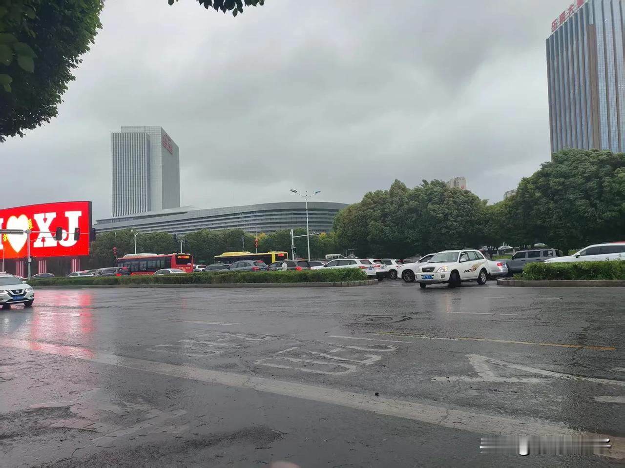 哎呀今天这雨下的也太大了~傍晚19:00分下班在会展大道等公交车，看见维吾尔族一