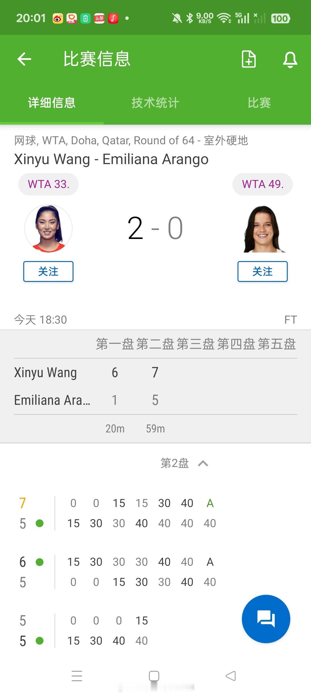 【多哈WTA1000】女单第一轮王欣瑜6-17-5淘汰🇨🇴球员阿朗戈晋级第二