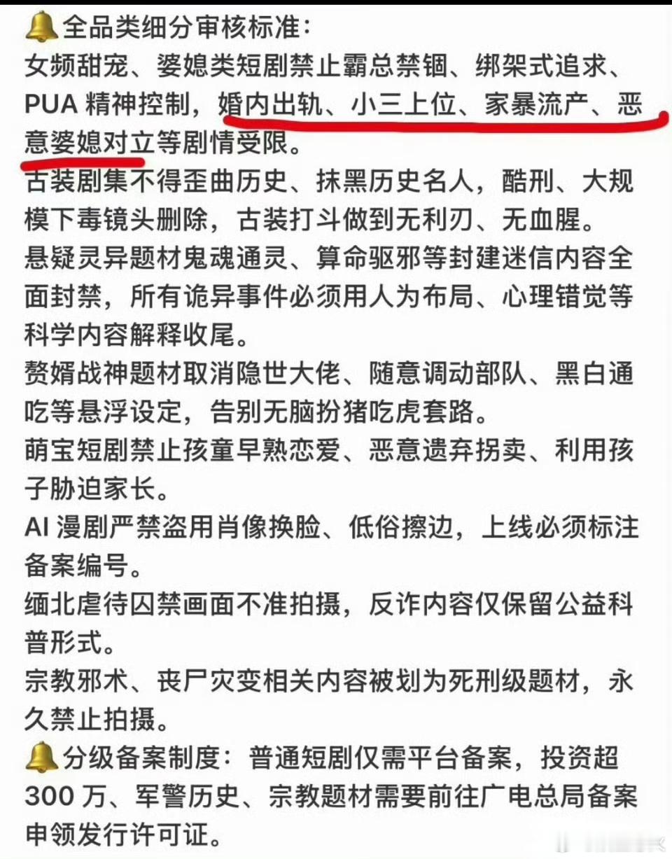 红果3类短剧禁拍13类受限 红果短剧于2026年4月至5月落地史上最严审核新规，