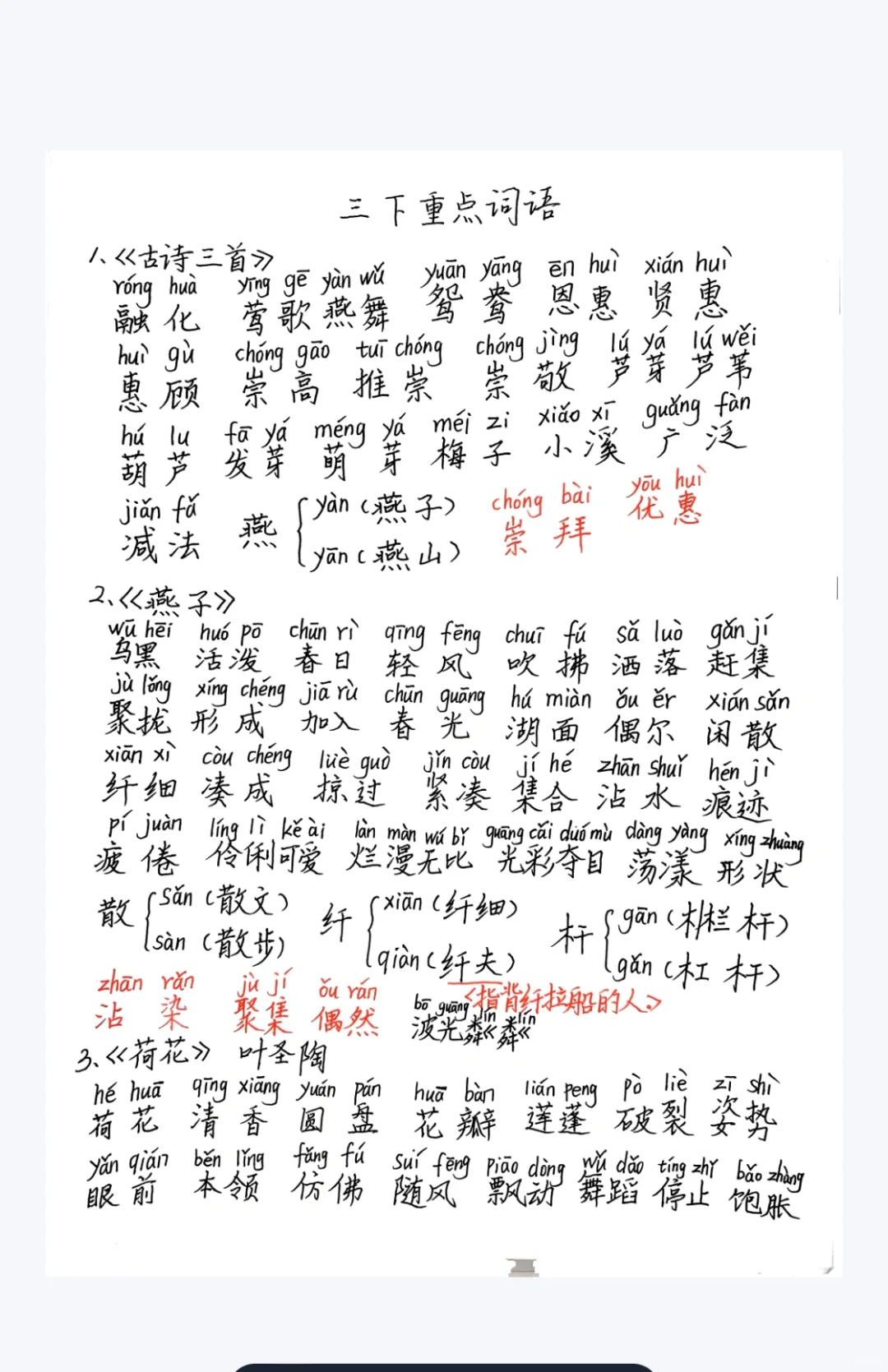 最近好多姐妹在私信我要三年级重点笔记！