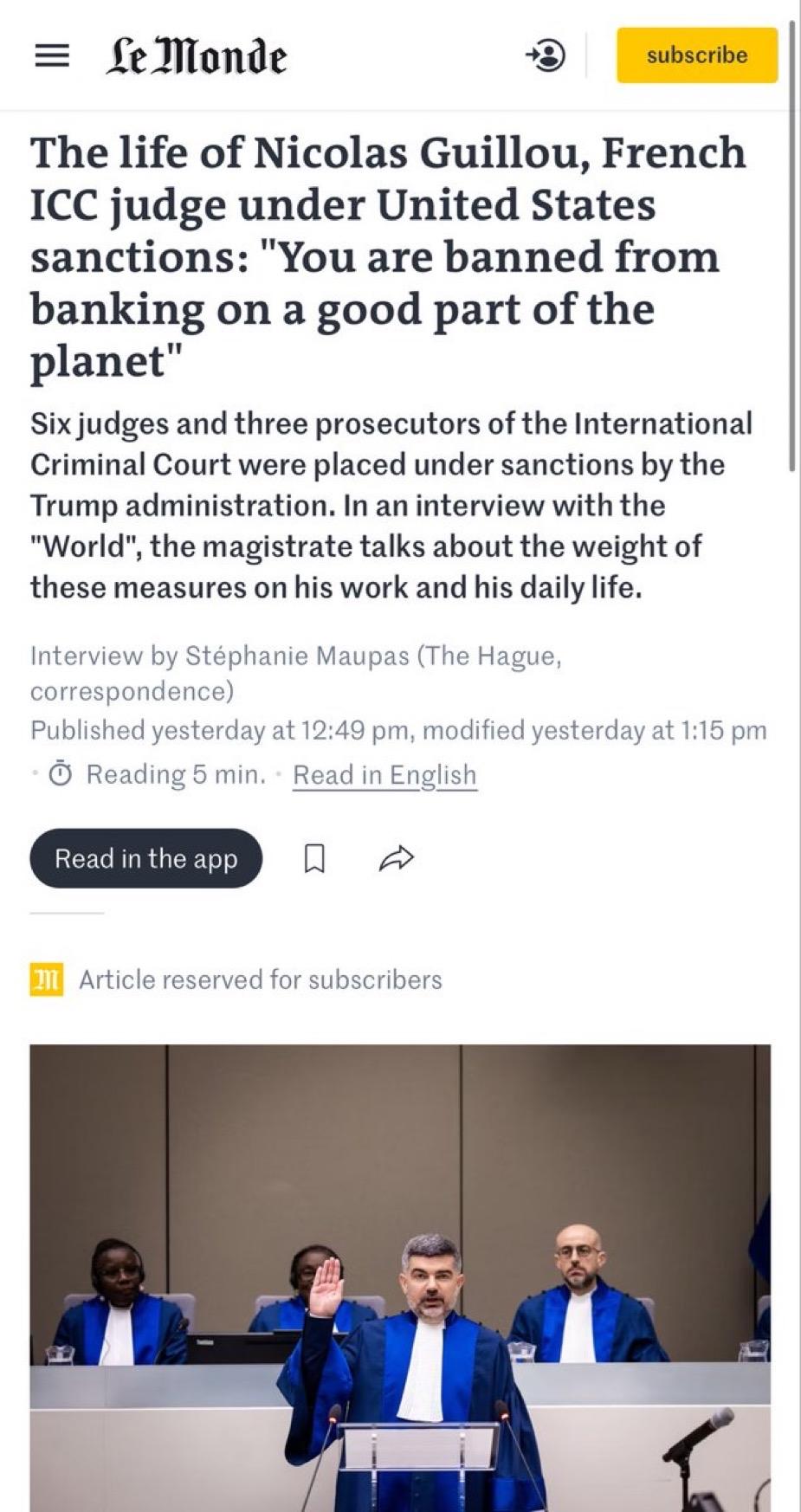 美国制裁了一名法国籍国际刑事法院法官，而法国只是默默承受。

他现在是“政治公众