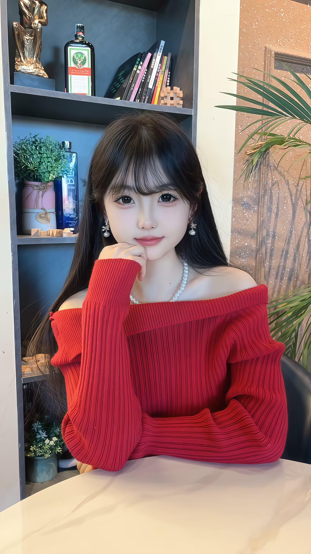 甜美红衣少女，优雅气质满分！💕✨