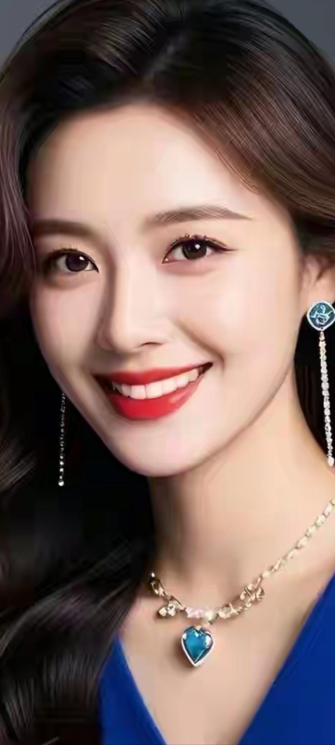 甜美笑容，蓝宝石项链，闪耀的耳环，优雅气质，女神范儿十足！💎😊