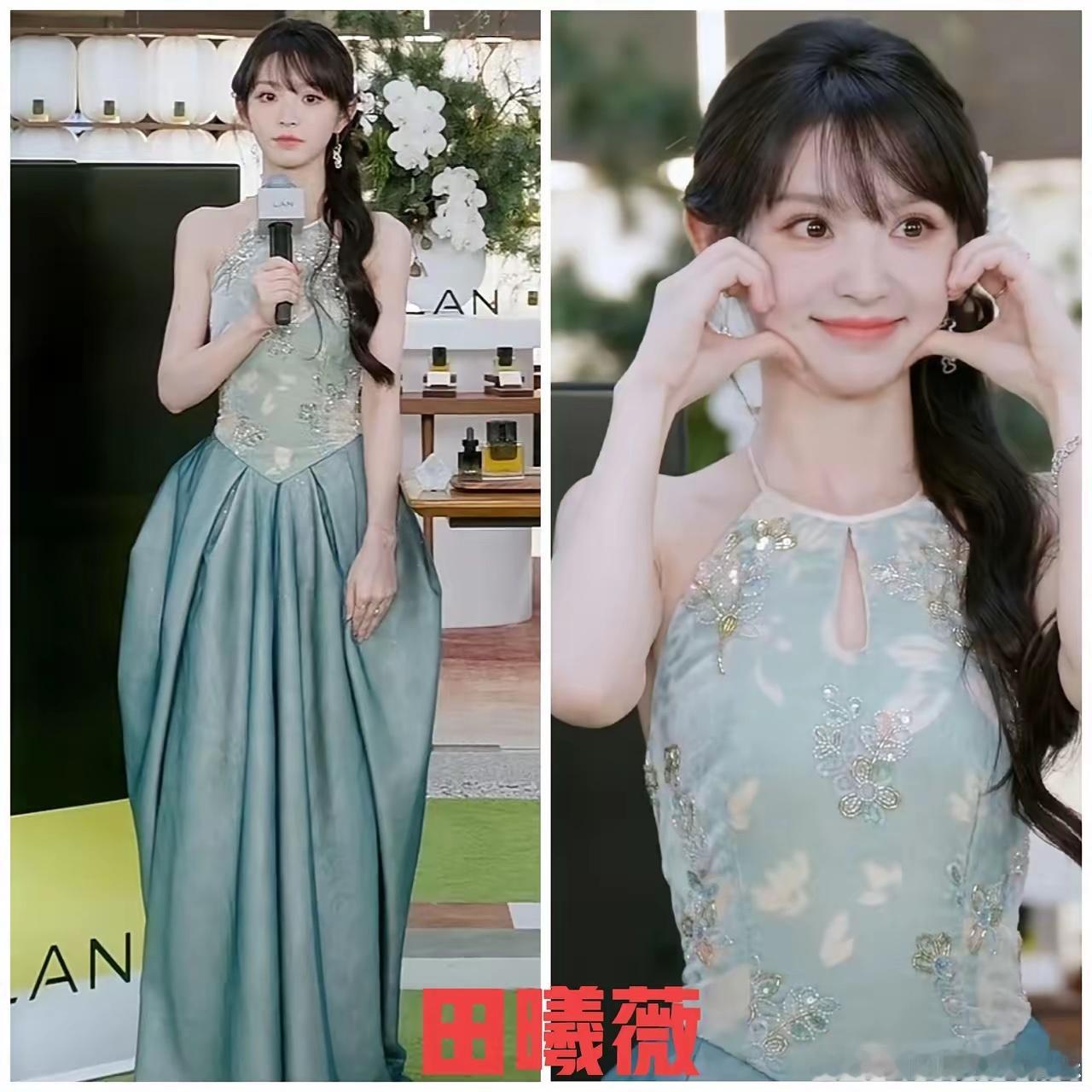 田曦薇新中式造型杀疯了！全靠一张脸撑住的“bug款”绿裙，甜妹颜值太能打了谁懂啊