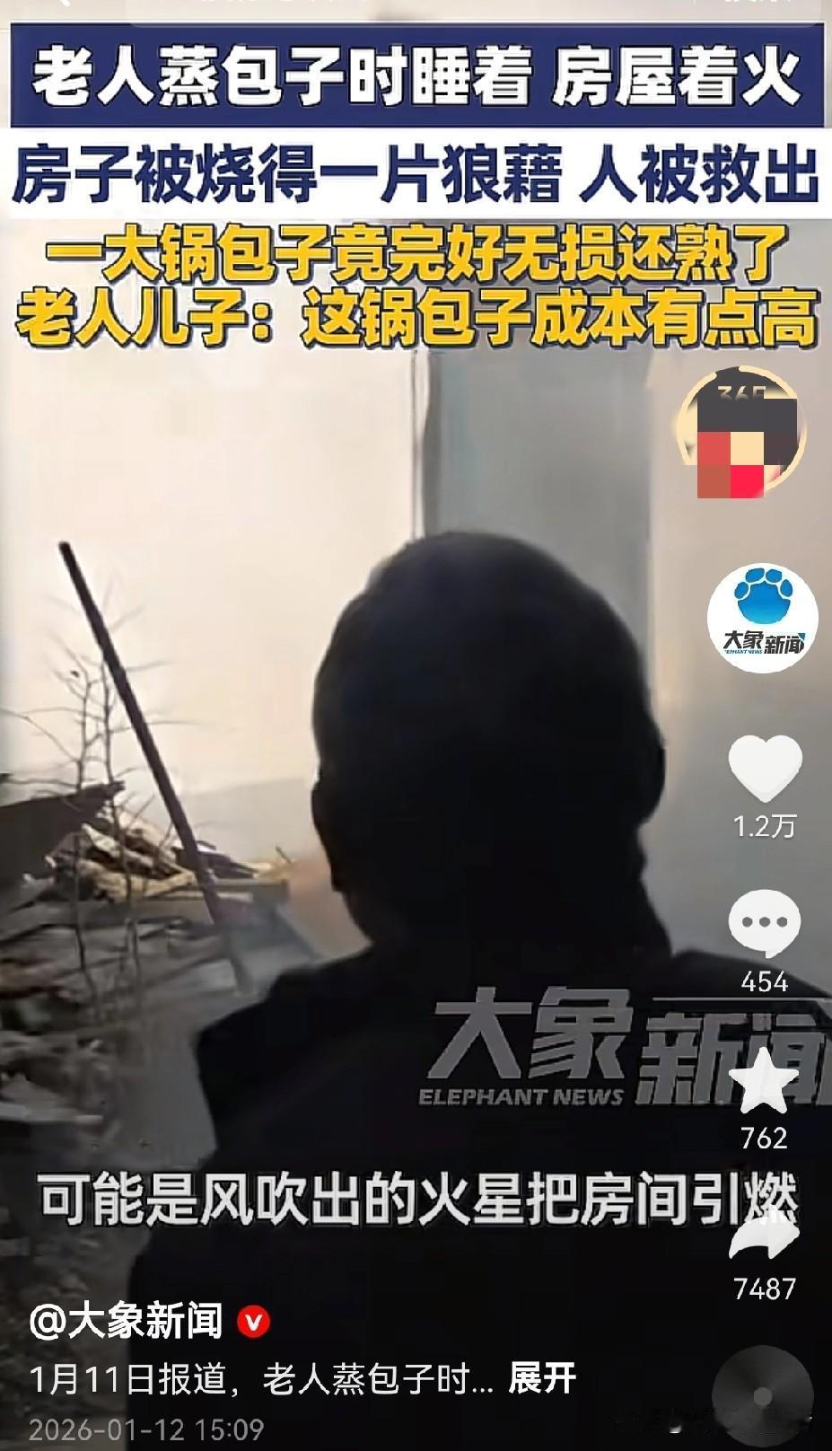 徐州老人给钓鱼佬蒸包子，把房子点着了，包子却安然无恙的熟了。
评论区却为包子的形