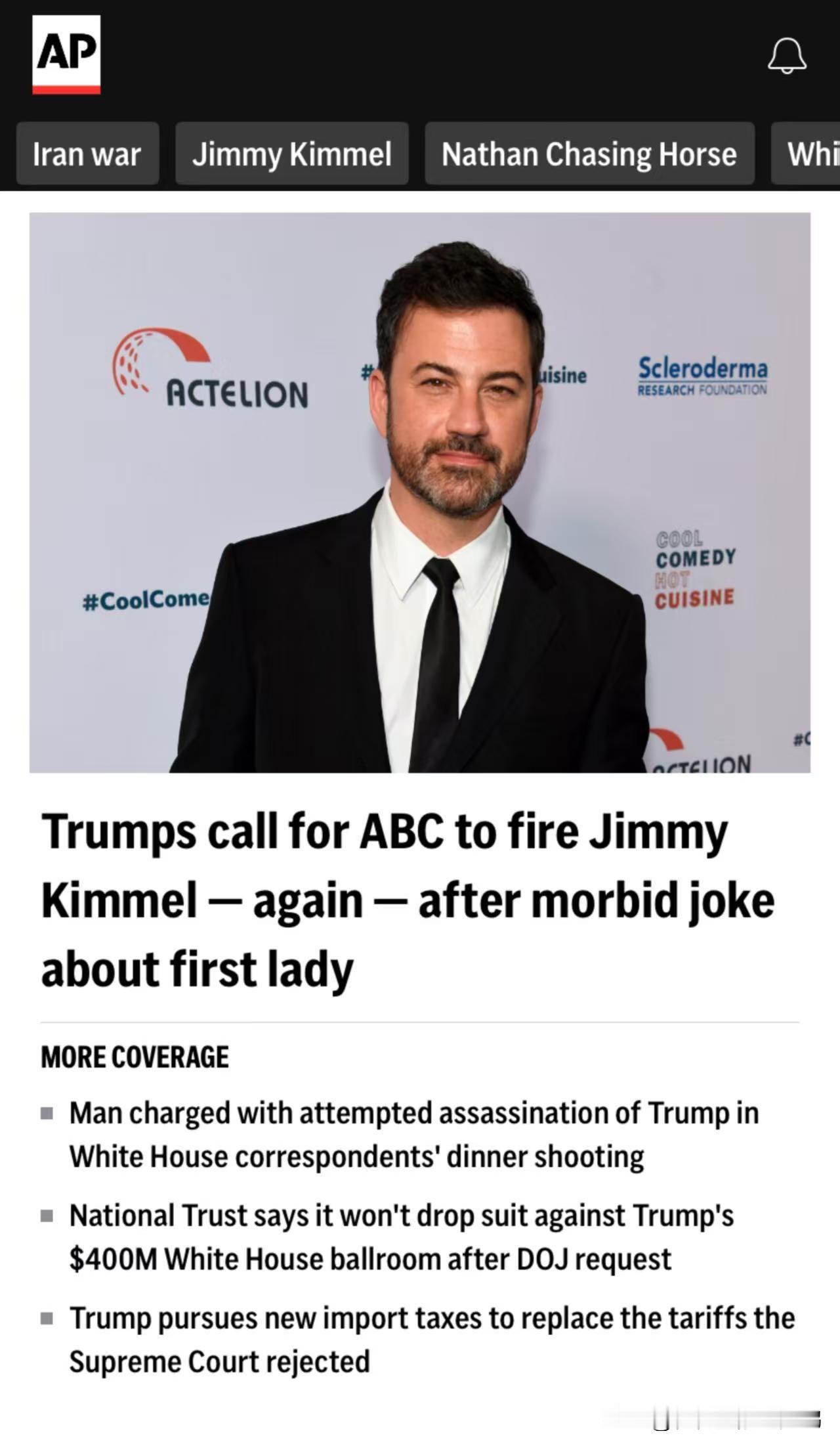 美国总统特狼皮呼吁迪士尼旗下的美国广播公司（ABC）立即开除深夜节目主持人Jim