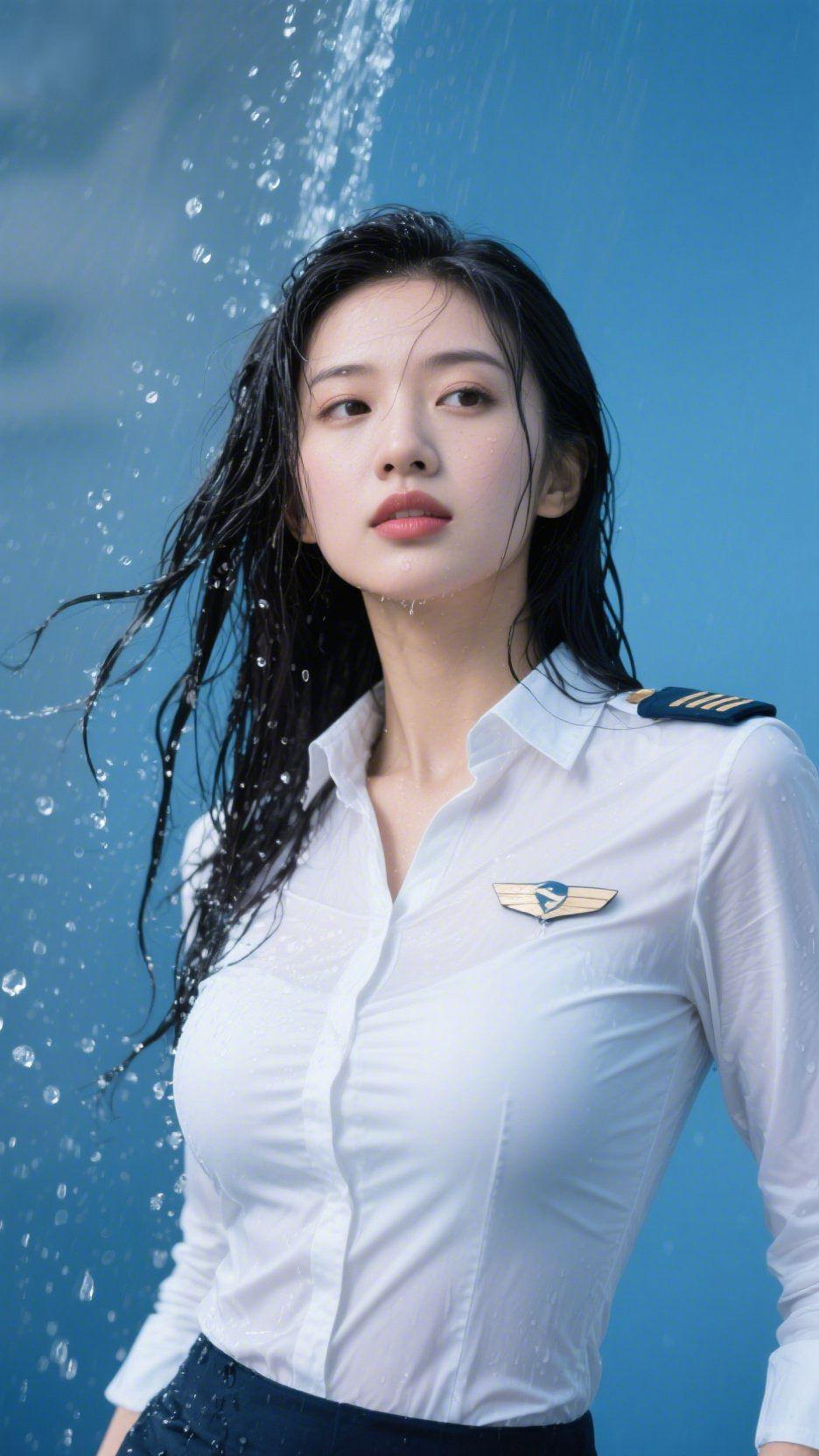 风遇蓝而起
 
水雾轻扬，漫过肩头的白衫，清透的蓝铺满视野，似将整片晴空揉进这方