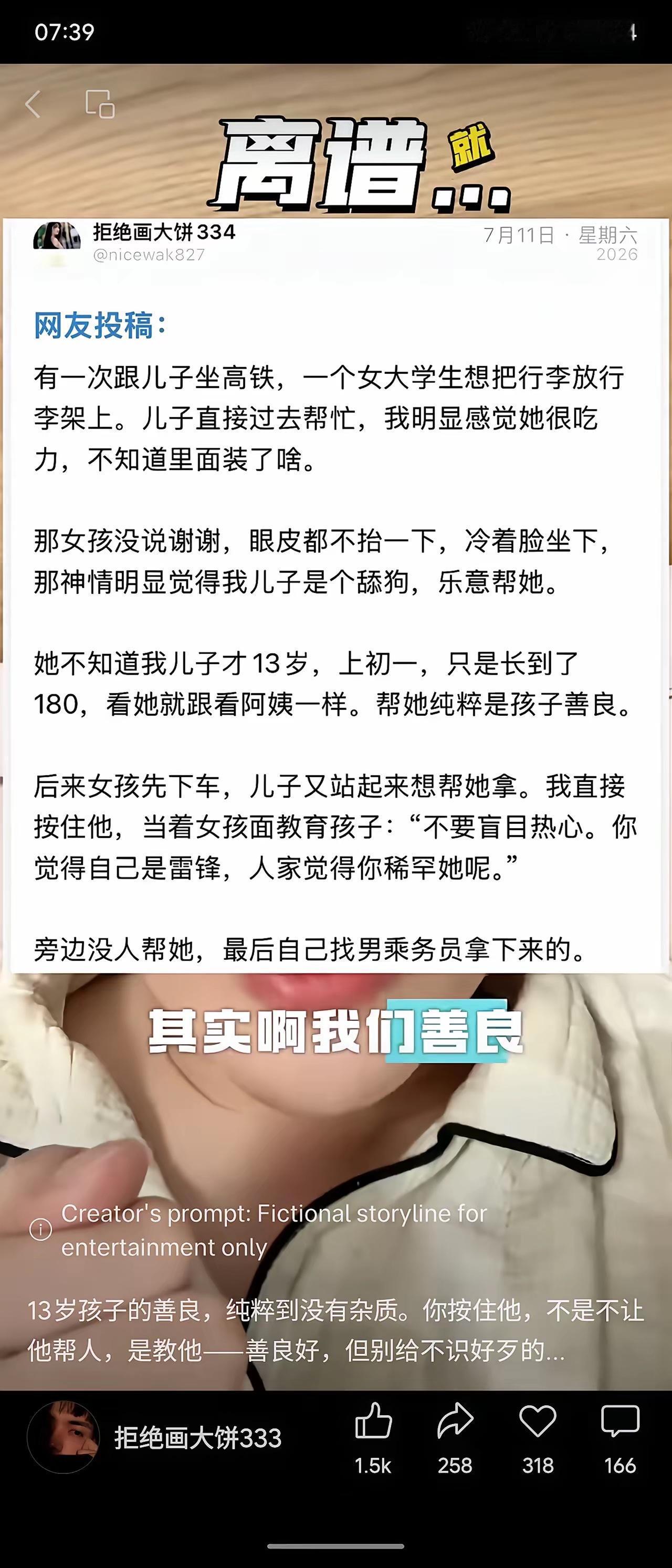 高铁里发生的这件小事，看完心里真的挺感慨，很多人只看到女孩不懂礼貌，可我看到这位